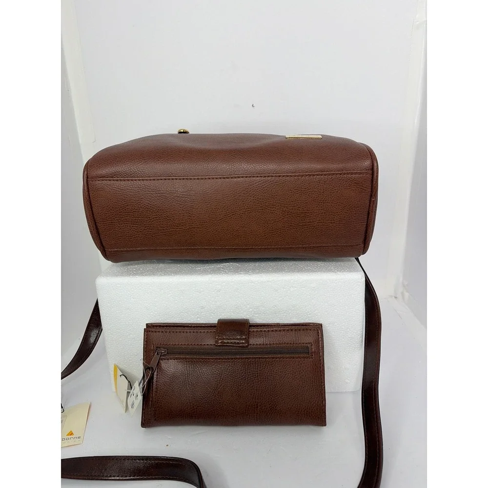Liz Claiborne Brown Satchel Handbag & Matching Wallet Set NWT Classic‎ Pebbled